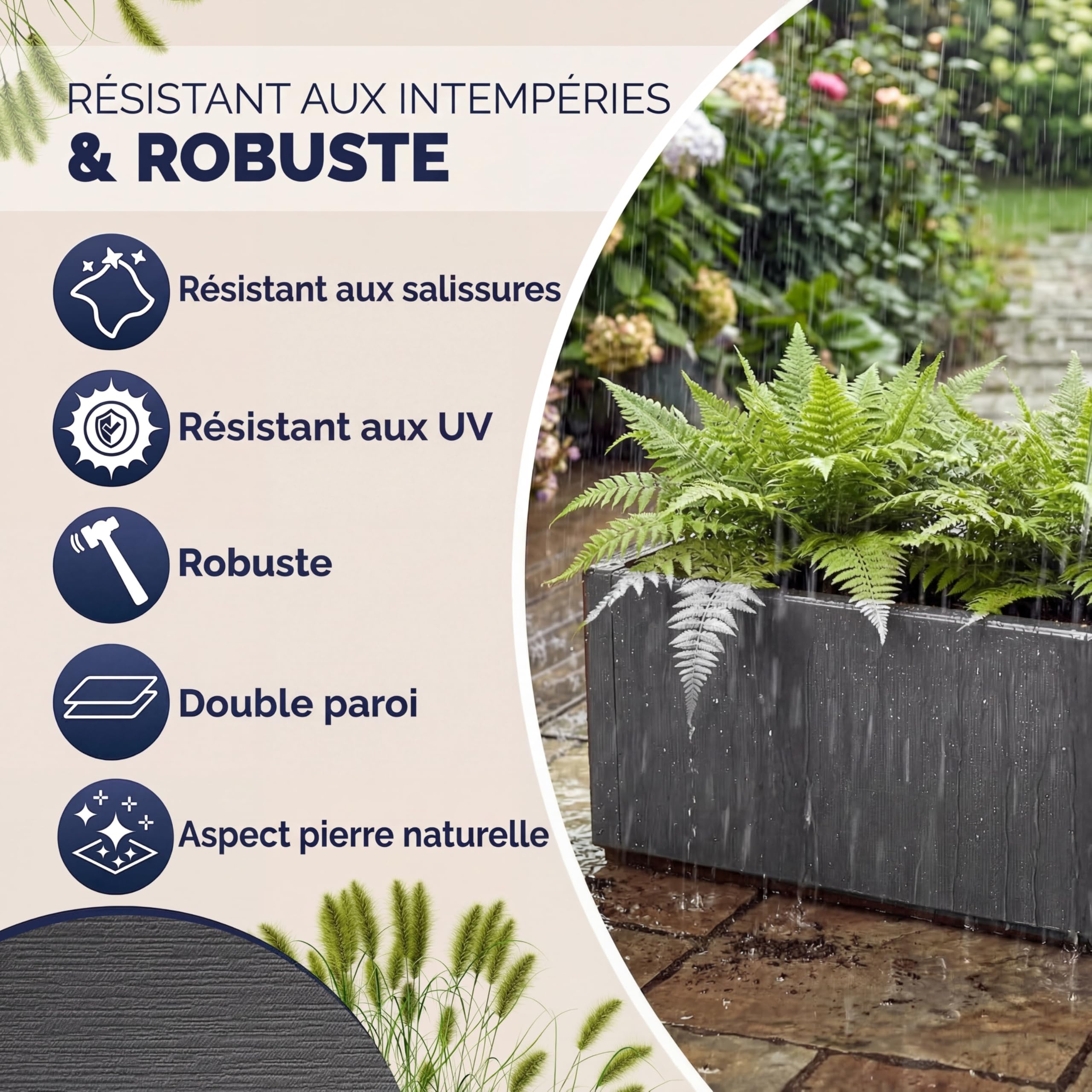Casaria® 2X Jardinière Ethica Anthracite 80x36x36cm 80L résistante Fond d'écoulement Bac à Fleurs Pot de Fleurs Jardin Balcon