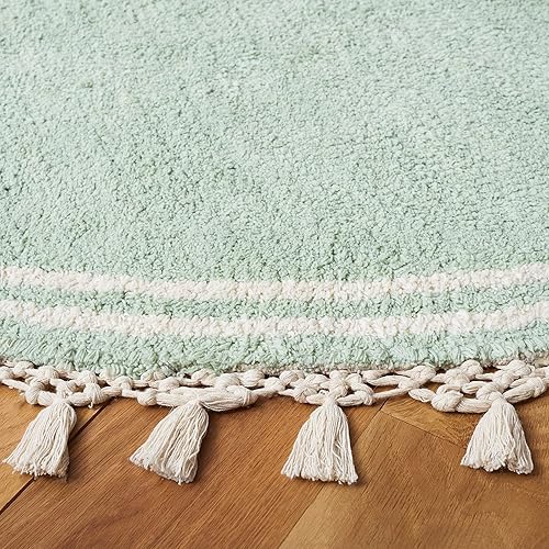 Miniatura 4 de SAFAVIEH Easy Care Collection - Alfombra redonda de 6 pies, color verde azulado y marfil, borla de borde hecha a mano, lavable a máquina, ideal para