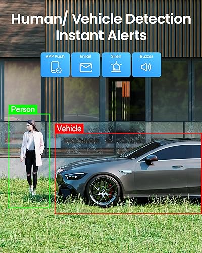Miniatura 5 de Loocam Sistema de cámara de seguridad inalámbrica 4K Wi-Fi 6, visión nocturna a color, inclinación de 355 Pan 95, alarma de luz y sirena, detección