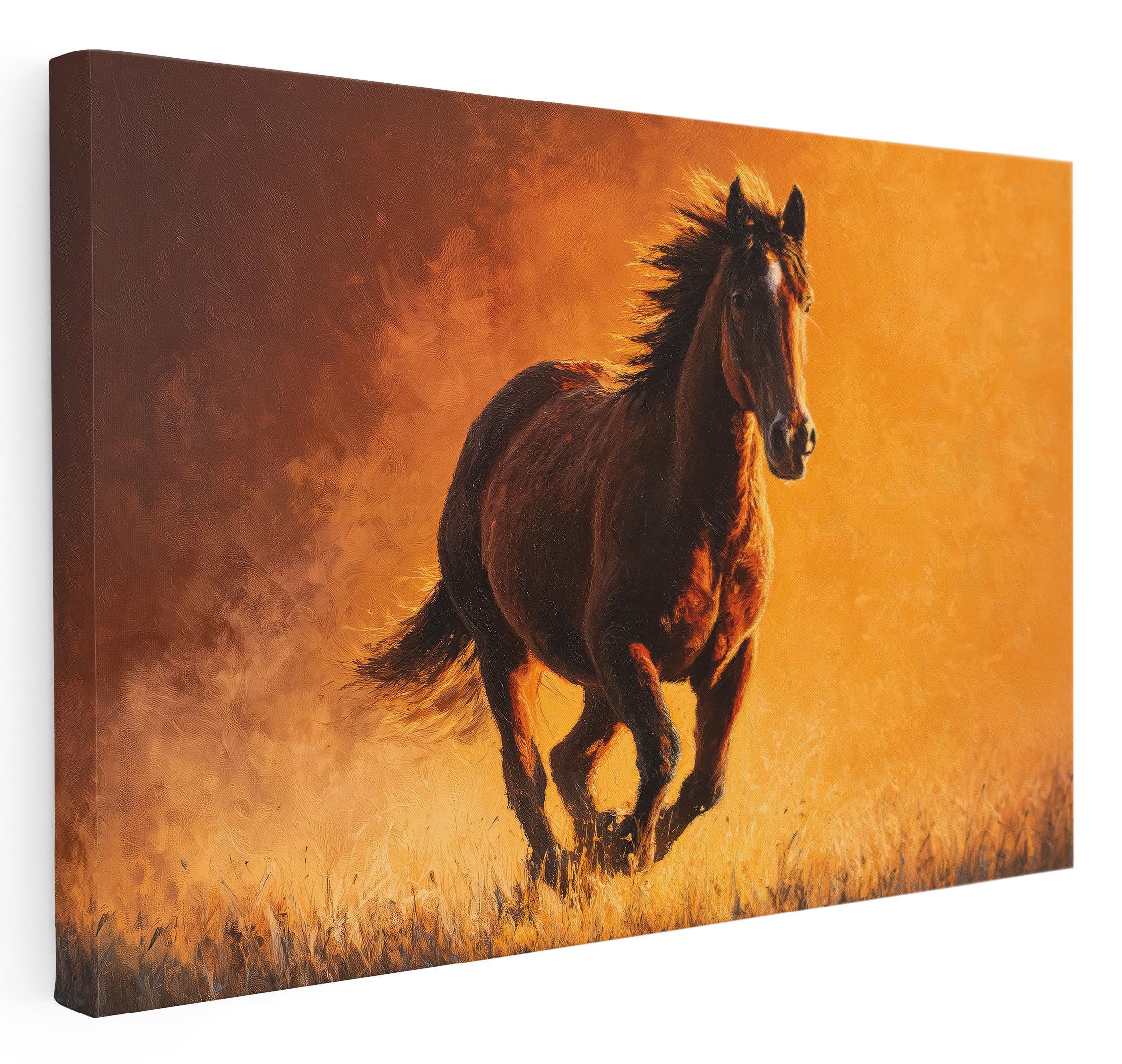 Pastello Multicolour Horse Golden Mane Wind Canvas Wall Art – Wall Art Print For Living Room, Bedroom, Office, Framed Artwork – Majestic Equine Movement Décor (61Cm X 41Cm / 24X16inch)
