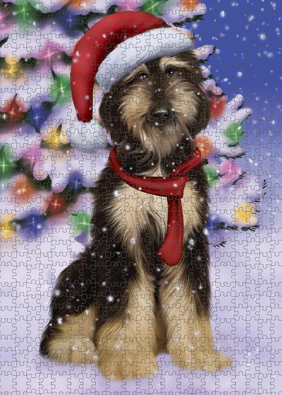 Christmas Winterland Wonderland Afghan Hound Dog Jigsaw Puzzle for Adults - Animal Printed Interlocking Puzzle Game Artwork - Gift for Dog Lover's, 500 Pcs 20.5"x15"