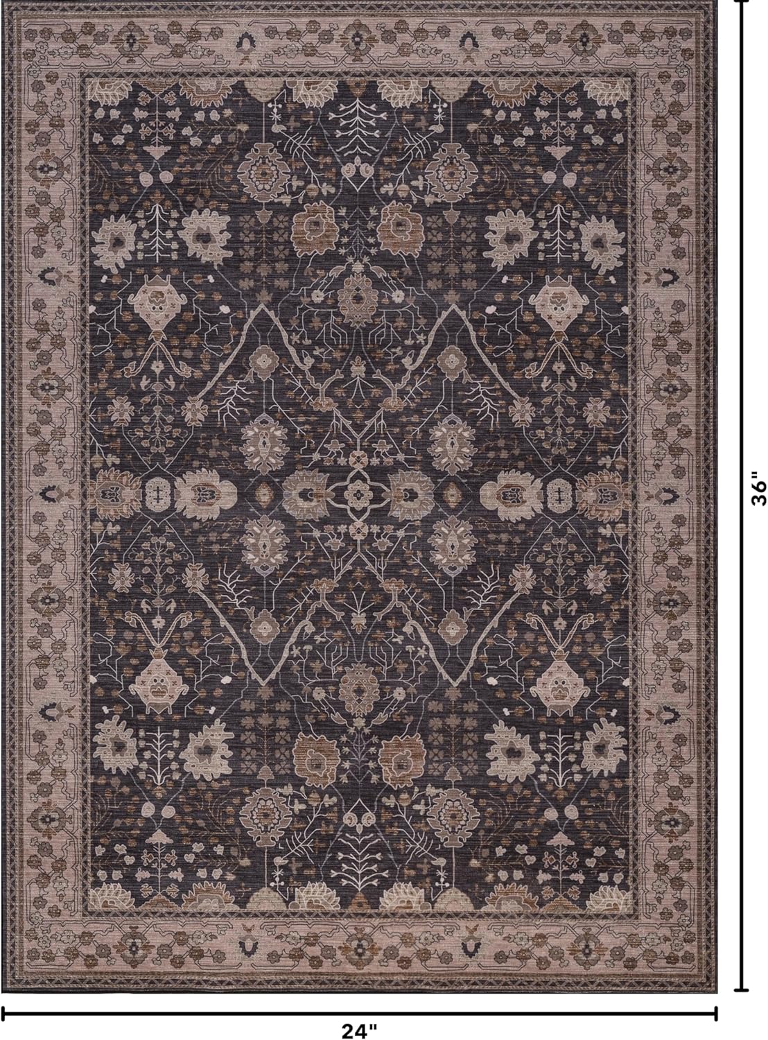 Kuden 2x3 Small Rug, Machine Washable, Non-Slip Backing, Vintage Style, Soft, Low Pile, Area Rugs for Entryway Kitchen Indoor Entrance
