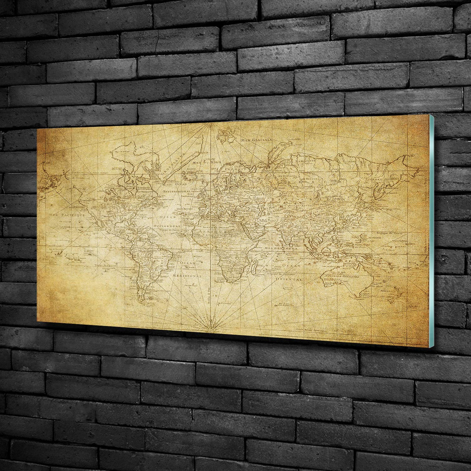 Tulup Acrylic Glass 100x50cm Mural Art Image Verre Plastique Déco Mural Acrylic Glass Picture Beige - Antiguo mapa Del Mundo