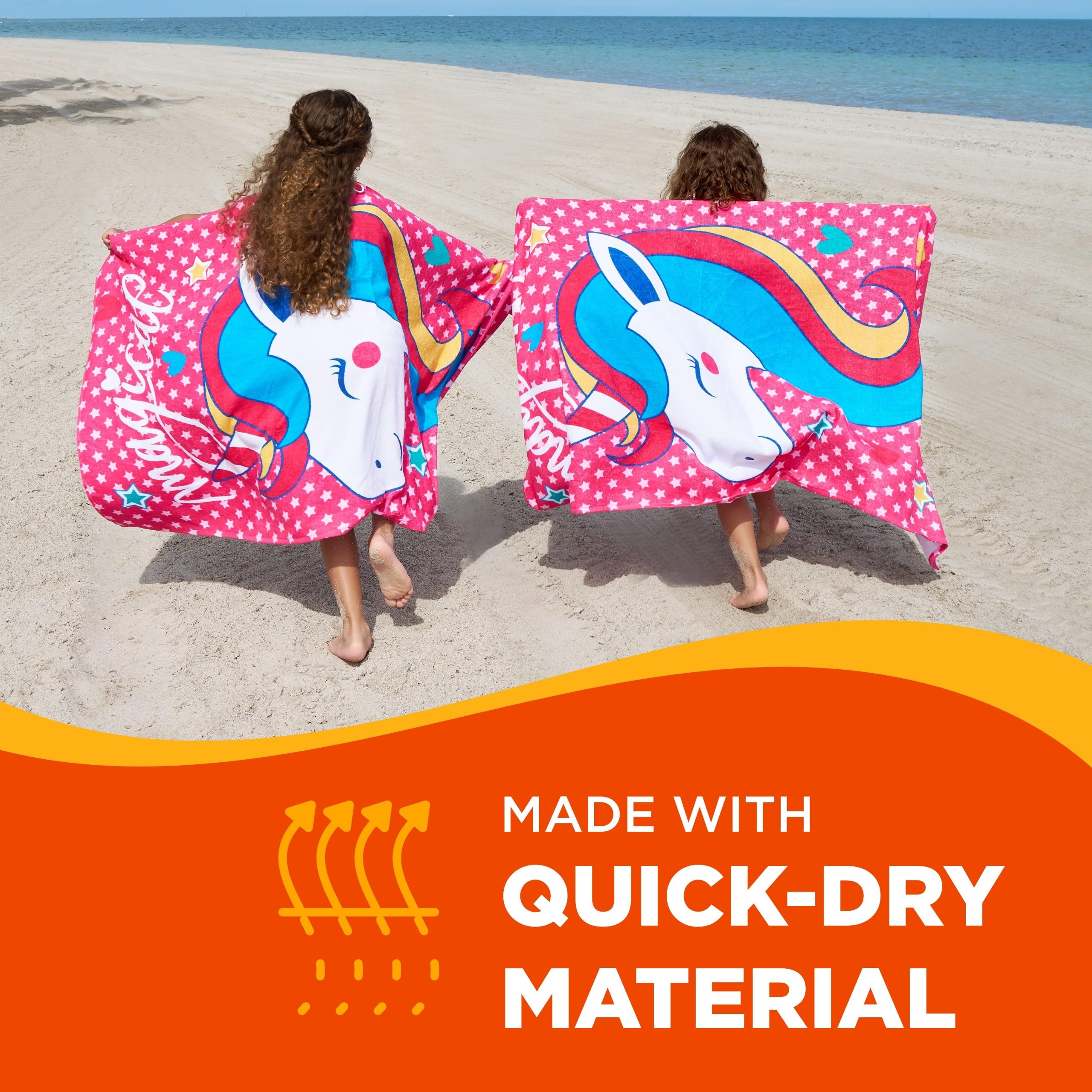Kaufman Kids Printed Beach Towels - 30'' X 60'', 100% Cotton, Set Of 2, Magical Unicorn Design