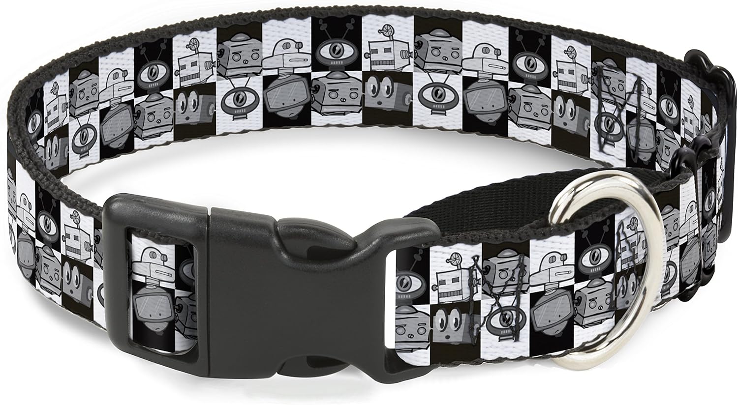 Buckle-Down Robot Heads Checkers Black/White Martingale Dog Collar, 1.5" Wide-Fits 13-18" Neck-Small