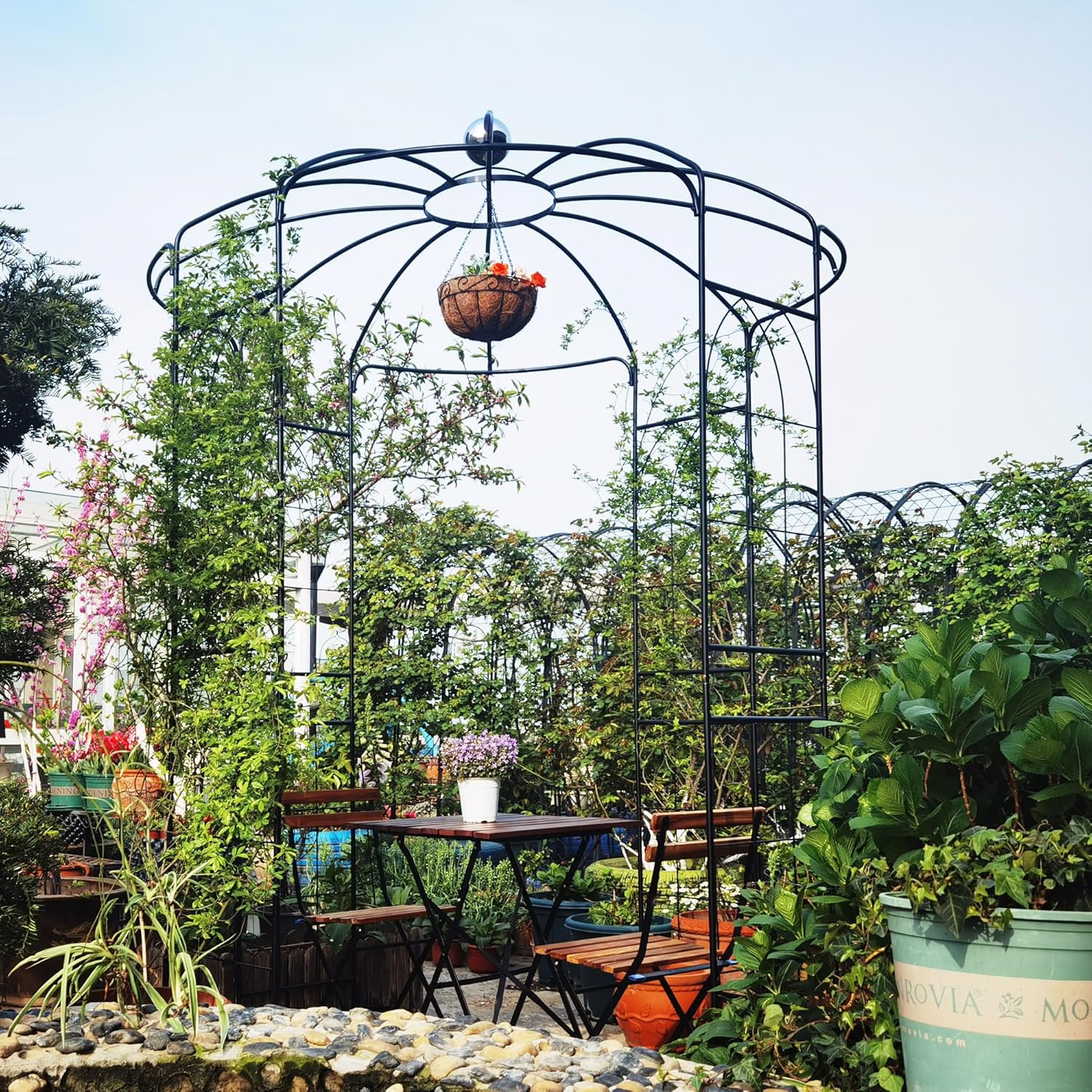 Metal Garden Arch Iron Arbor Gazebo High Birdcage Pergola Pavilion, Strong Wind Resistance - Galvanized Tube for Outdoor Wedding, Ceremony Decor, Black