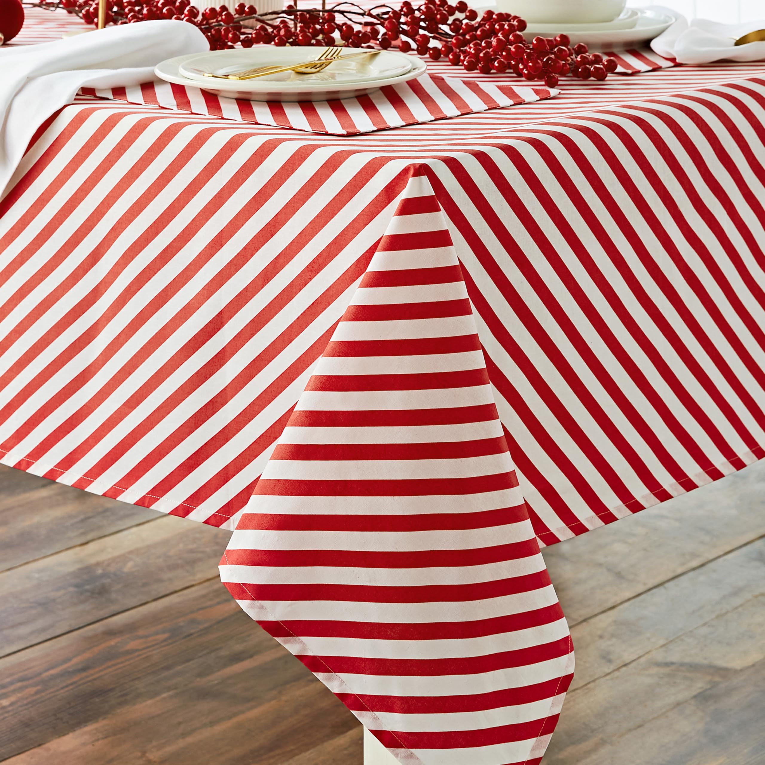 Catherine Lansfield Nappe de Noël en Coton Motif Sucre d'orge Blanc/Rouge 137 x 229 cm