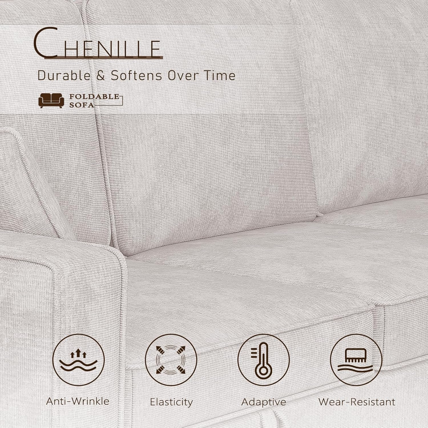 Dreamzie 89'' L Shaped Sectional Sleeper Sofa with Flip-Down Center Console & Charging Ports, Chenille 3 Seater Pull Out Couch for Living Room, Convertible Sofa Bed Couch for Apartment, Office - Beige