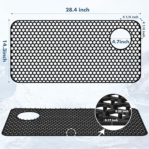 Miniatura 138 de Paquete de 2 tapetes de silicona para fregadero de 13.58 x 11.6 pulgadas, protectores para fregadero de cocina con drenaje central, rejilla Gris