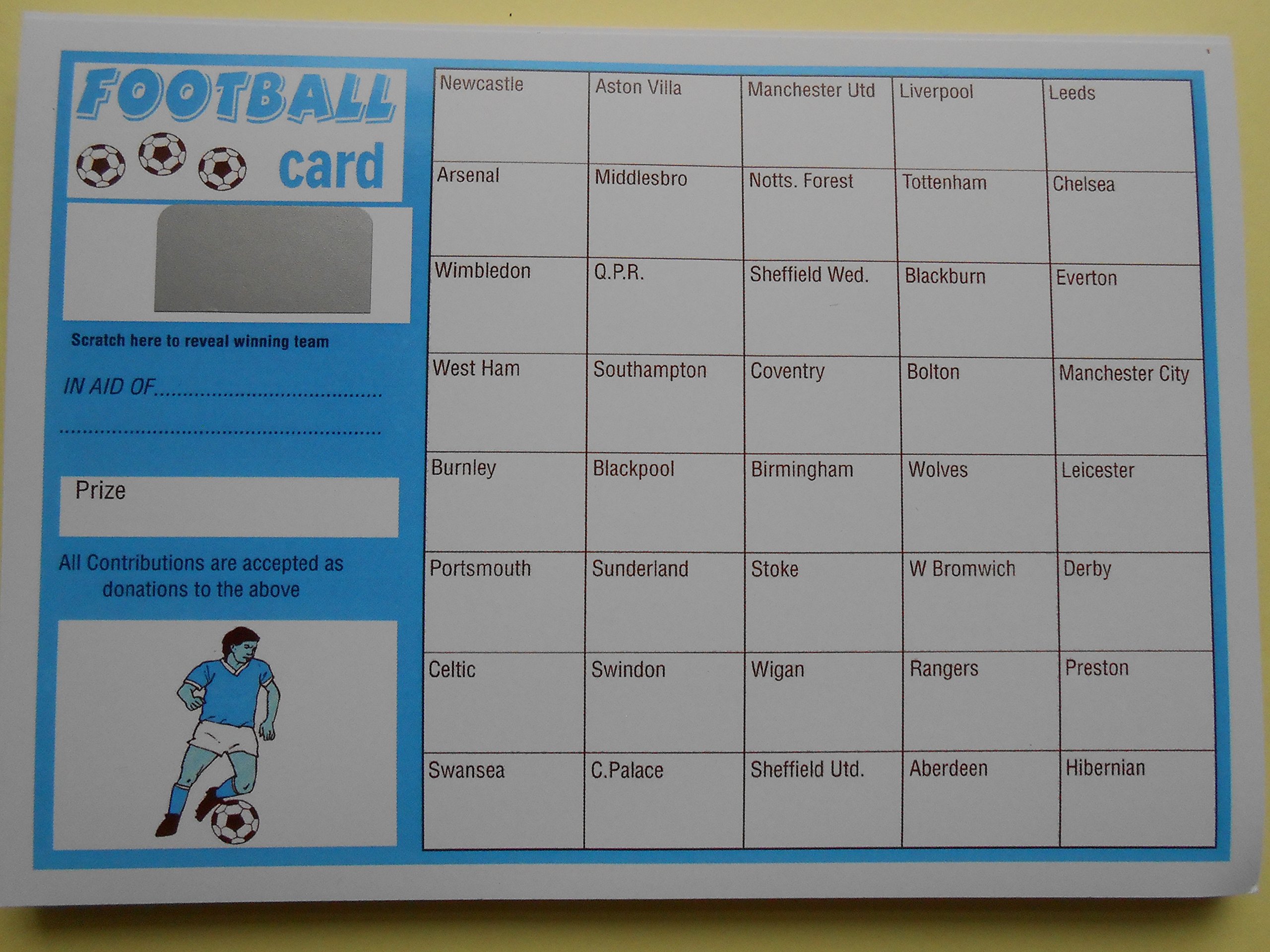 40 spaces FOOTBALL SCRATCH CARDS - PACK OF 25 - BLUE AND WHITE - RAISE 500 - Image 4