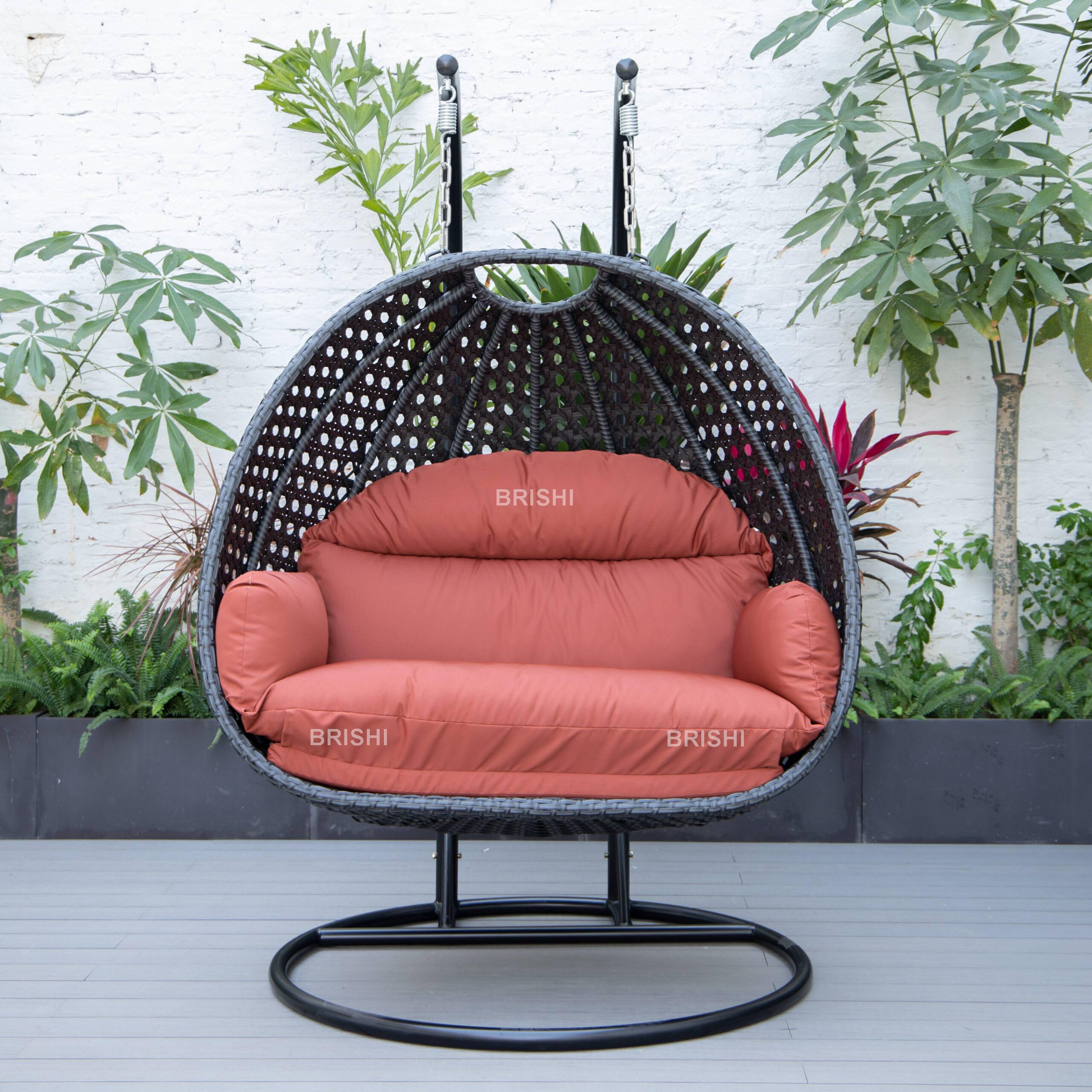 BRISHI Double Seater Swing with Stand for Adult/Outdoor/Indoor/Balcony/Garden/Patio/Hanging Jhula for Home- Dark Gray (Cherry)