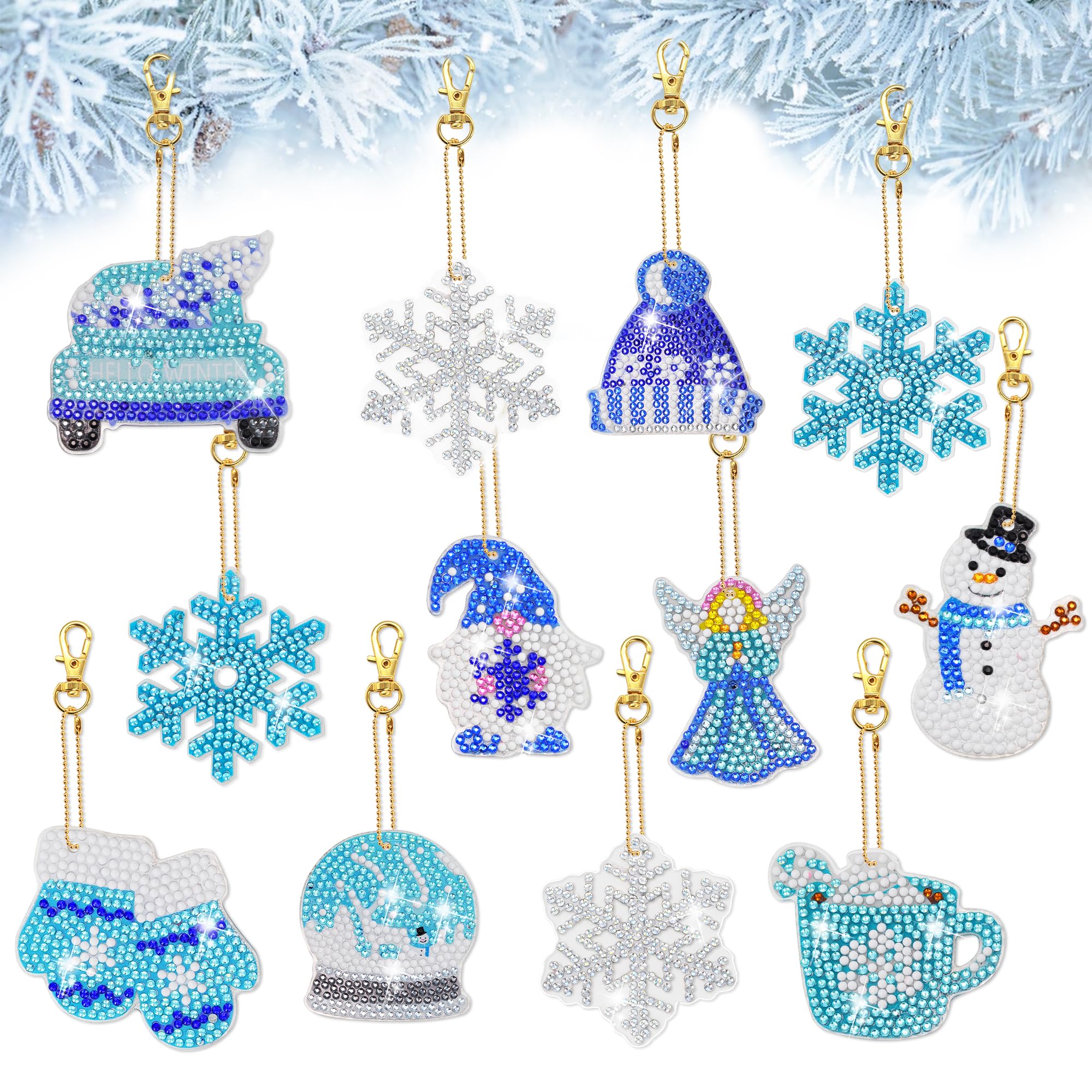 Produktbild von Ljevandria Diamond Painting Weihnachten Schlüsselanhänger 12 Diamond Painting Adventskalender Anhänger 5D Diamant Painting Wichtel Set Weihnachtsbasteln Kinder Weihnachtself Weihnachtskugeln