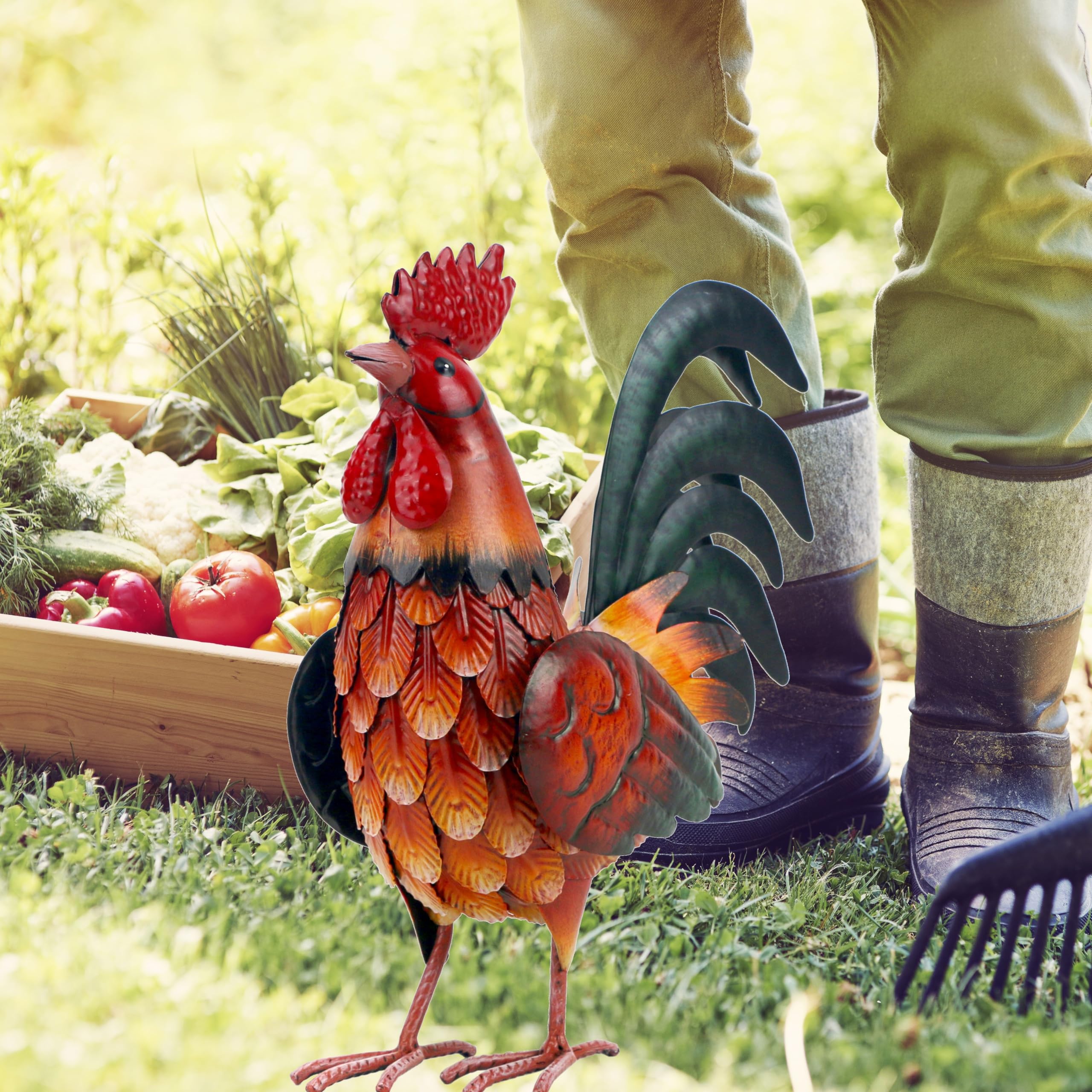 Shorayn Metal Rooster Decor Garden Statue Outdoor Chicken Sculpture ...
