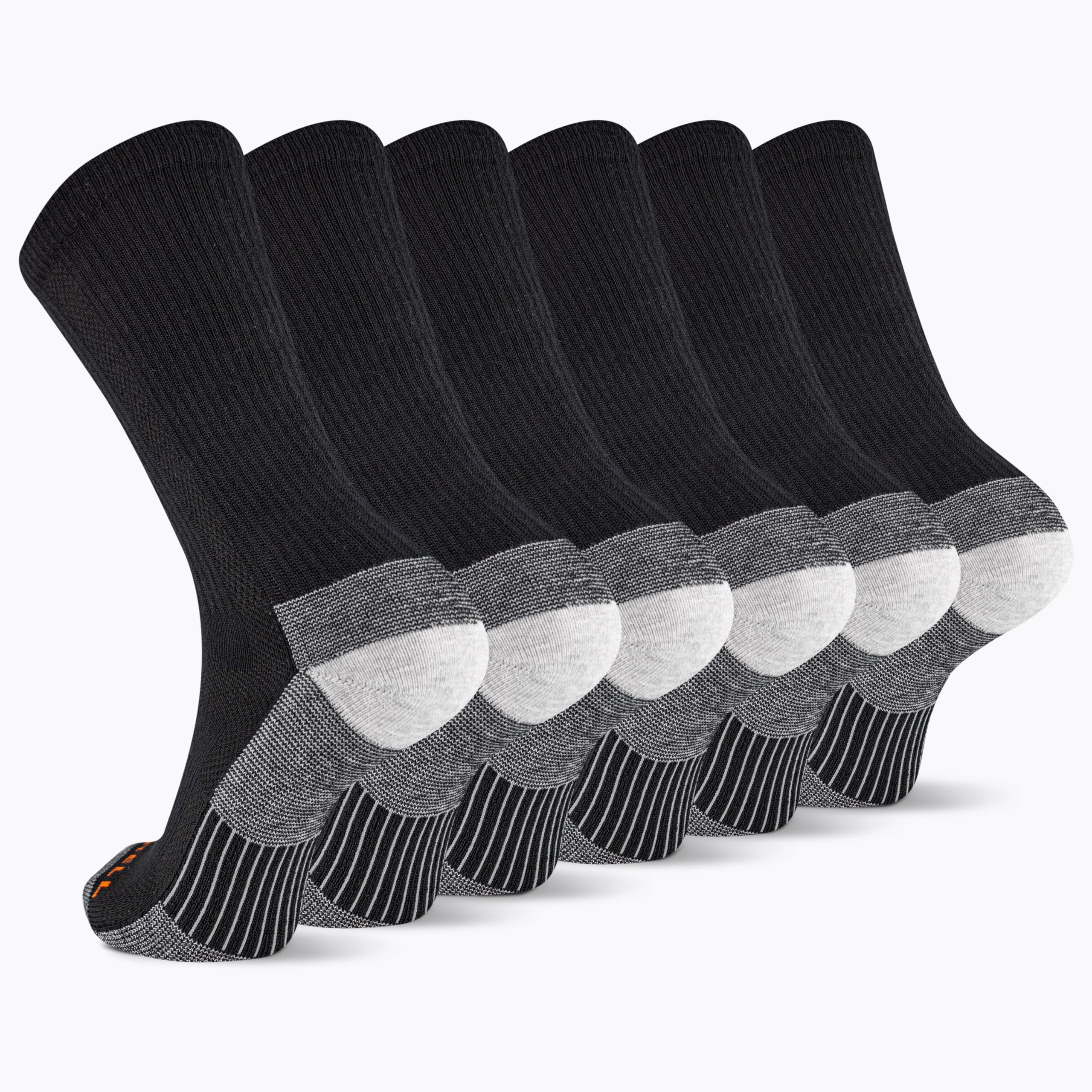 Merrell Recycled Cushion Crew Sock 6 Pair Pack, Black, Small