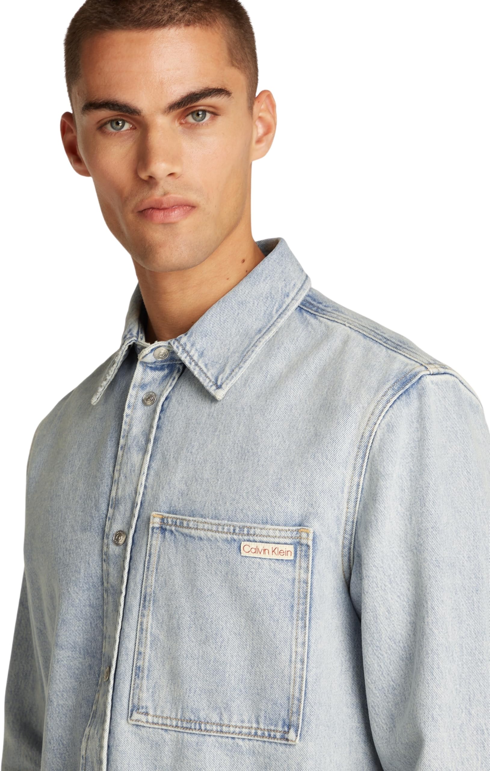 Calvin Klein Camisa Vaquera Hombre Regular Denim Shirt con Bolsillo en el Pecho