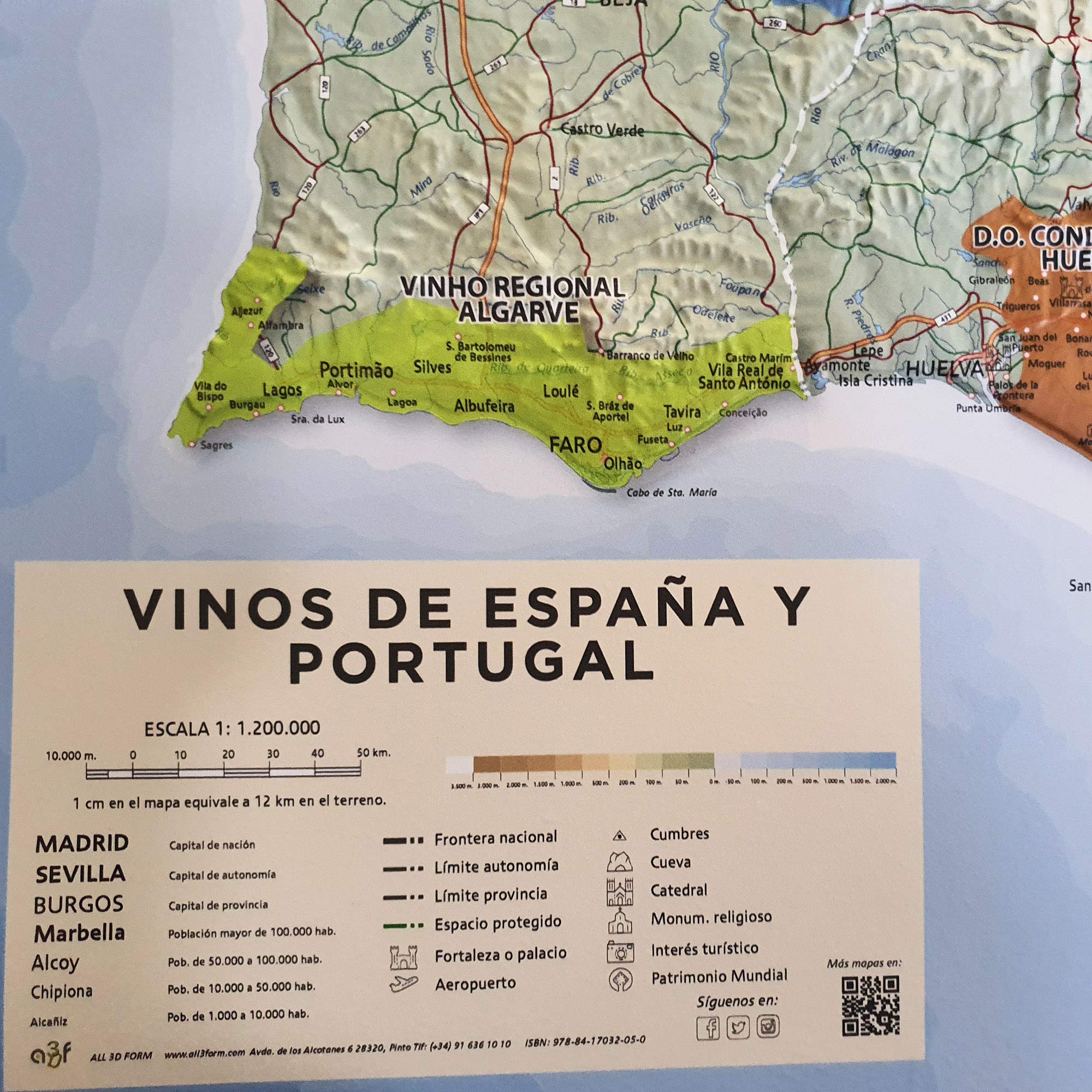 Mapas en relieve Vinos de España y Portugal. Escala 1:1.200.000, 105x95 cm: Mapa en relieve