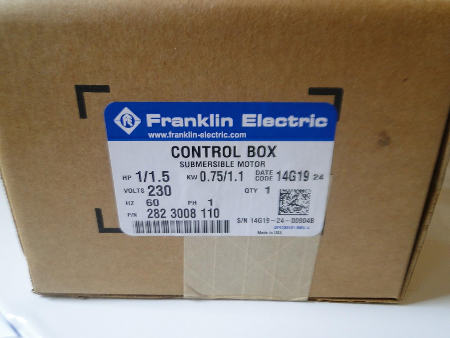 Franklin Electric Control Box Product Label
