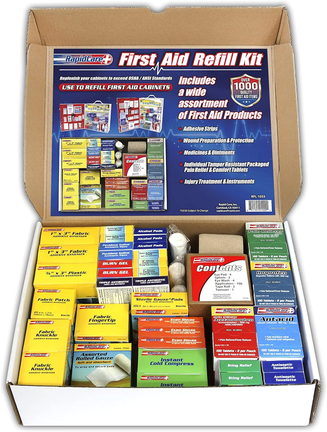 Rapid Care First Aid 91003 Refill Kit for 4 Shelf First Aid Cabinet, 1,033 Pieces, For Over 150 People