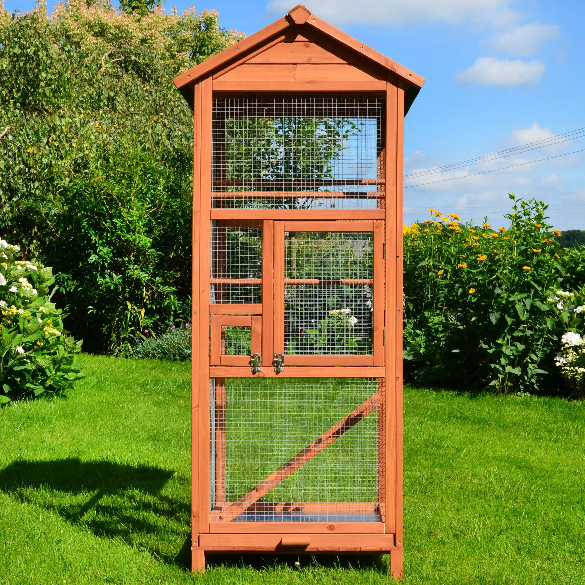 zooprinz Premium Vogelvoliere mit Kotschublade – aus hochwer-tigem Vollholz und verzinktem Draht – witterungsbe-ständig und langlebig – 3 Modelle zur Wahl (M) - vogelkäfig groß