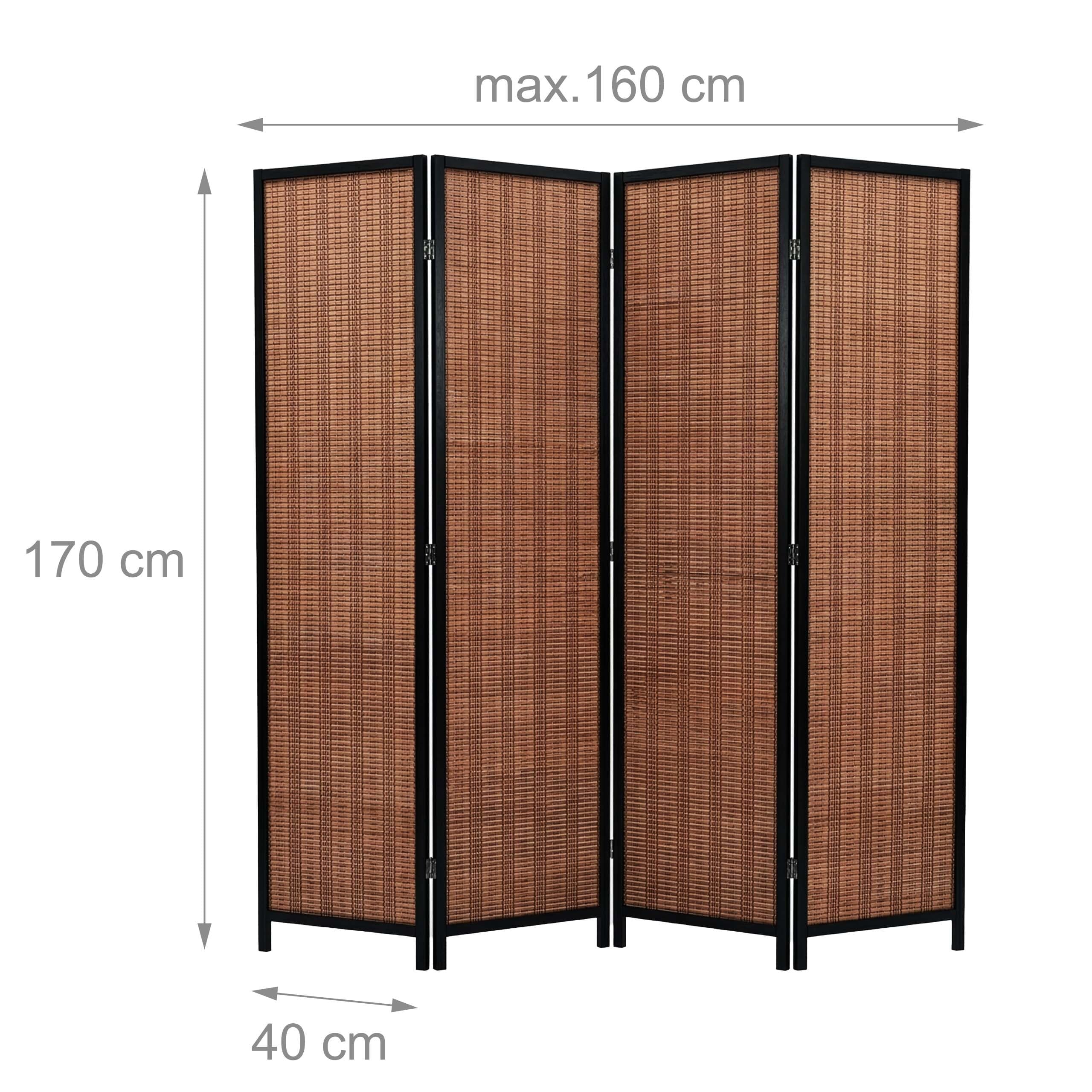 Relaxdays Paravent 4 Panneaux, Pliable, H x L : 170 x 160 cm, Marron