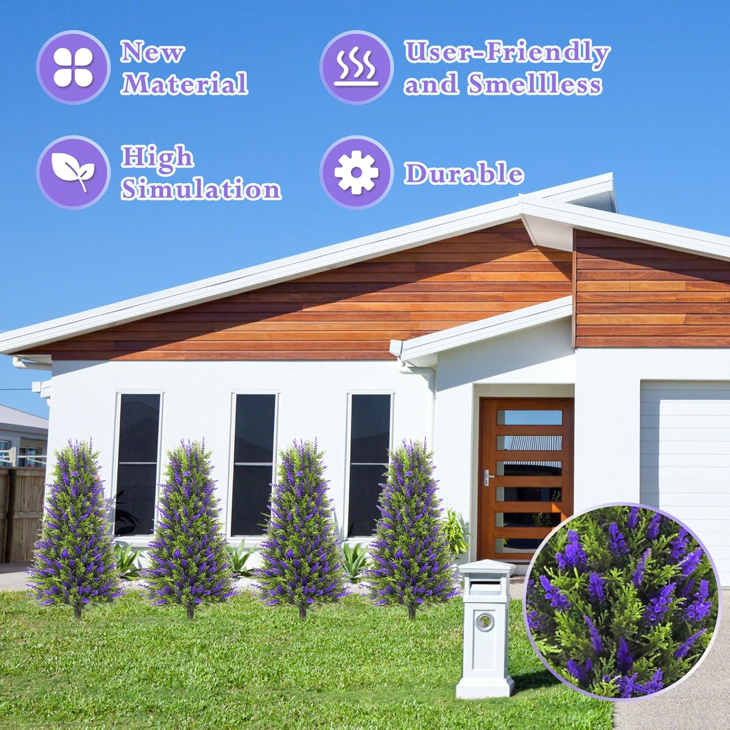 40" Artificial Cedar Lavender Topiary Trees with Ground Spike, Set of 2 Artificial Shrubs Fake Bushes UV Resistant Realistic Fake Plant for Outdoor Indoor Porch Garden Home Decor