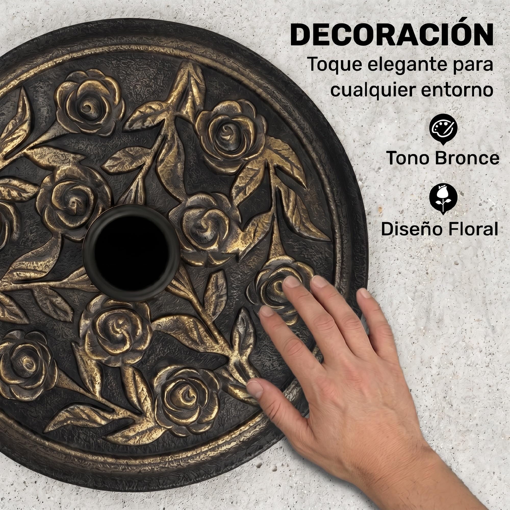 Outsunny Base para Sombrilla de Jardín de 9 kg Soporte de Parasol Redondo de Resina para Postes de 38mm/48mm Ø45,5x31 cm Bronce