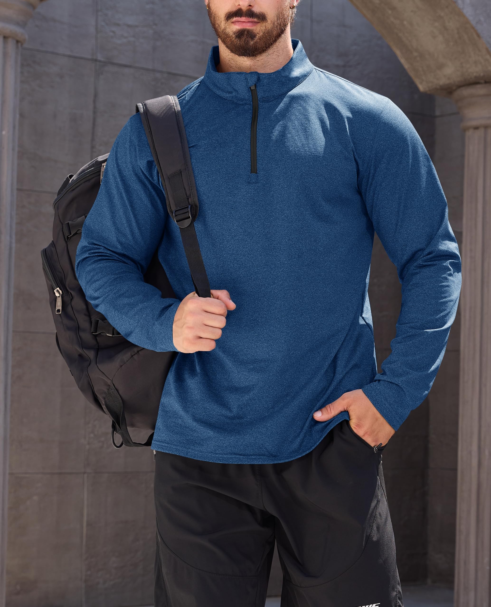 KEFITEVD Sudadera de forro polar para hombre, manga larga, cálida, transpirable, para esquí, ciclismo, azul oscuro, XL
