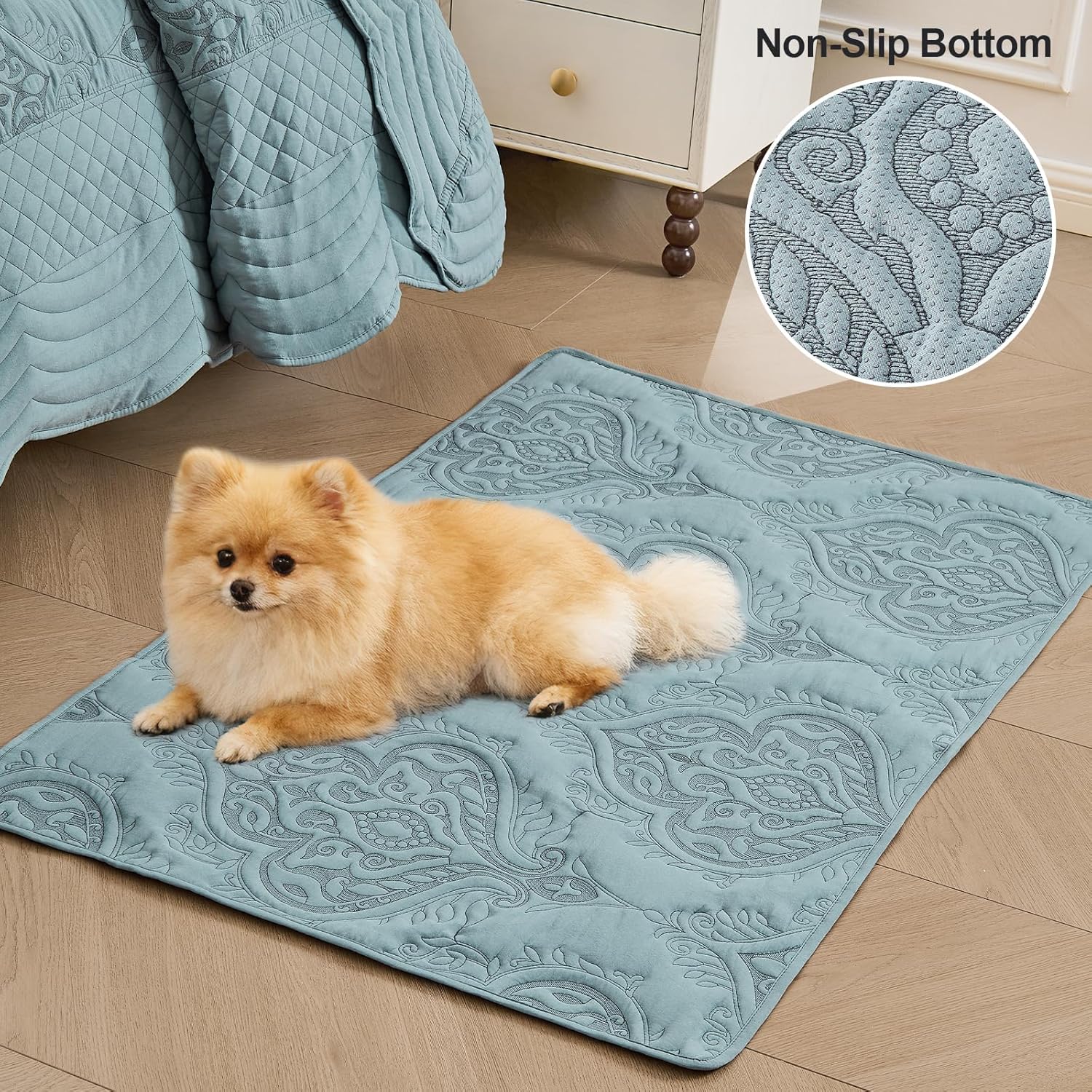 DaisyHuang Oversized Bedspread Coverlet Set King Size - Lightweight Bedding Cover - Beautiful Stitching -Luxury Damask Paisley Pattern Quilt Set, Reversible, 4 Piece with Floor Mat, Dusty Blue | Oversized, Lightweight, Reversible, Beautiful Stitching