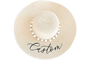 Personalized Bride Beach Hat: Custom Tan Hat with Poms