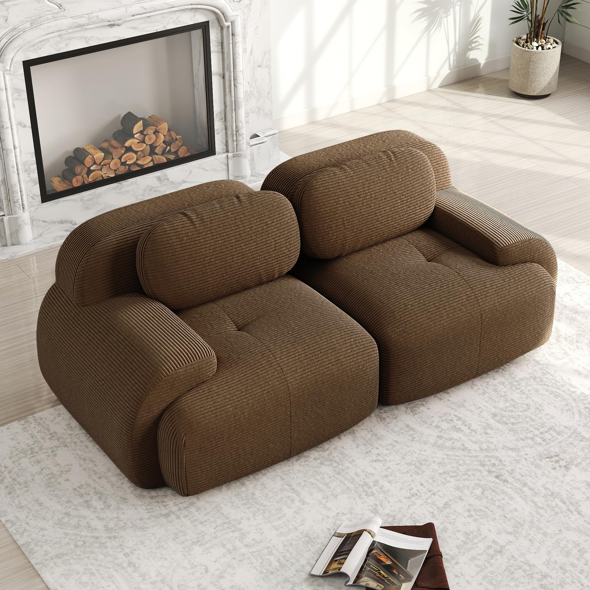 Sapgaks Canapé modulable désossé (Options en U,en L,2 à 4 Places),canapé d'angle Convertible en Velours côtelé,accoudoirs incurvés,Mousse 32D Haute résilience,Base antidérapante
