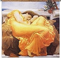 Vista 1 de Flaming June por Sir Frederic Leighton Tapiz tejido para colgar Obra maestra del vestido naranja para dormir 100% algodón, tamaño de Estados