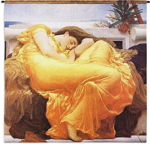 Flaming June por Sir Frederic Leighton Tapiz tejido para colgar Obra maestra del vestido naranja para dormir 100% algodón, tamaño de Estados
