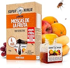 Super Ninja Fruit Fly Traps - Pack of 4, Indoor Fly Trap, Home & Kitchen, Highly Effective Liquid Bait, Up to 3 Weeks Efficacy, Safe for Kids and Pets