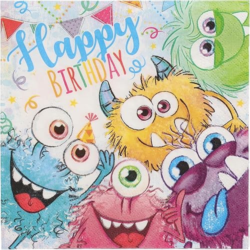 200 Servietten, 3-lagig 1/4-Falz 33 cm x 33 cm Funny Monsters