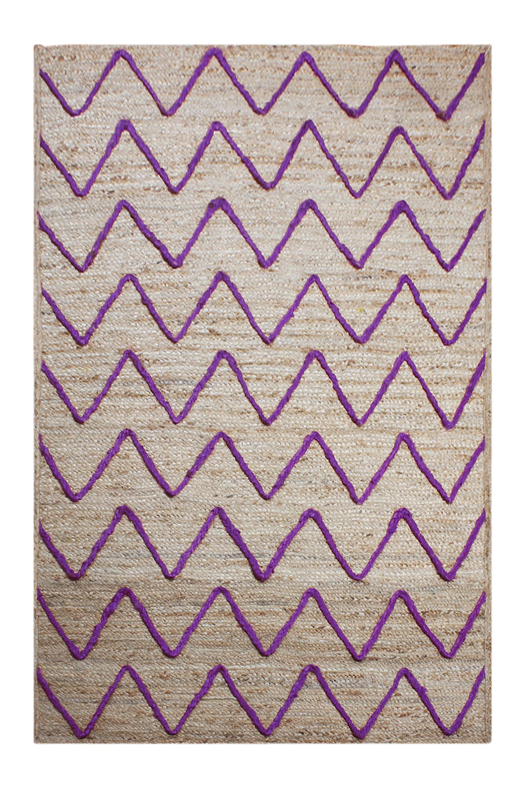 Tapis géométrique en jute 1,2x3,6m violet et beige pour couloir