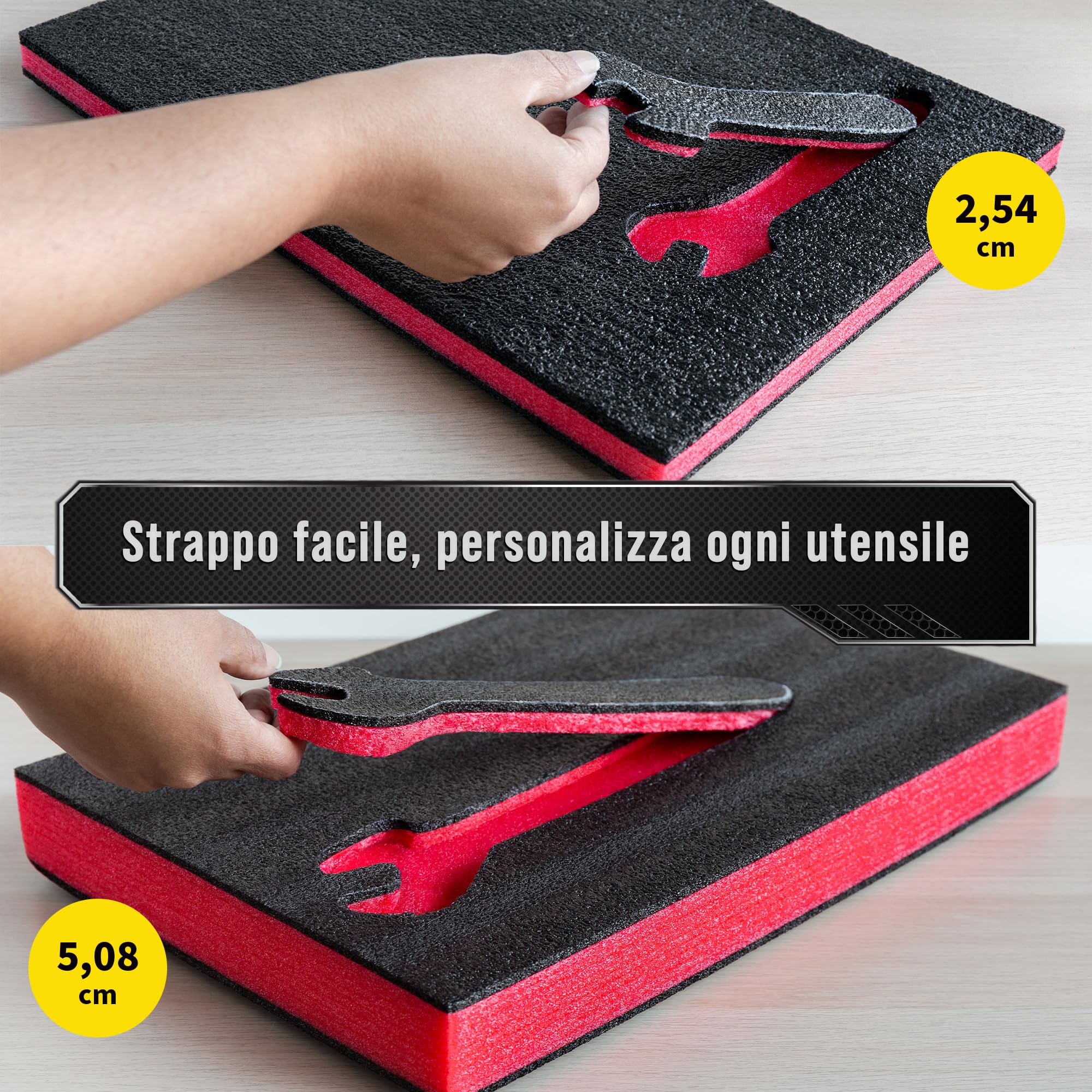 Precision Defined Kit Schiuma per Cassette degli Attrezzi - Inserti per Custodie, Shadow Foam Nero/Rosso (40,6 x 30,4 x 2,54 cm, Confezione da 4)