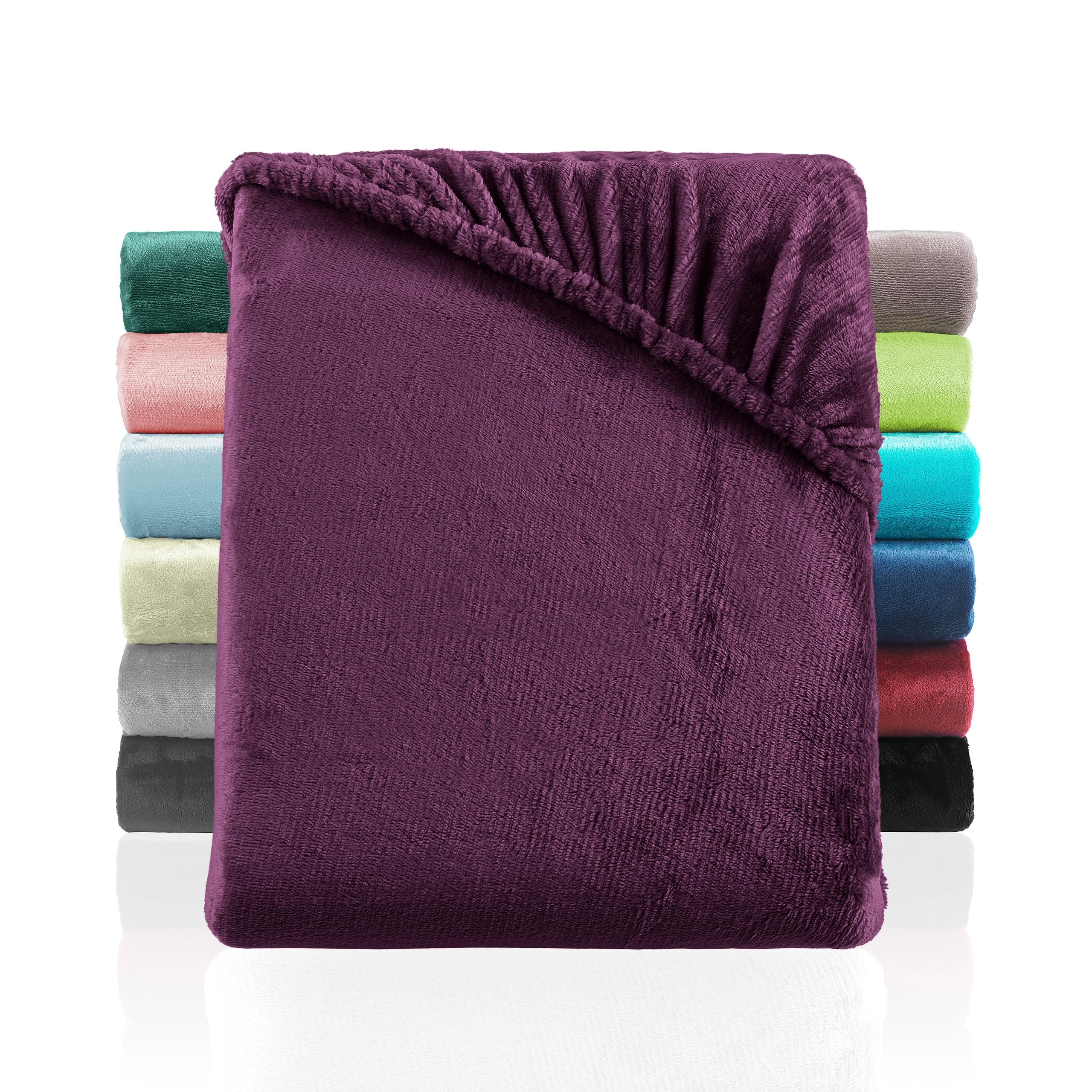 BaSaTex Cashmere Touch Plüsch Premium Spannbettlaken für Topper Matratzen - SUPER Soft Flauschiges Winter Spannbetttuch Nicky Teddy - wärmendes Bettlaken | 180x200-200x200 cm | Farbe: Lila