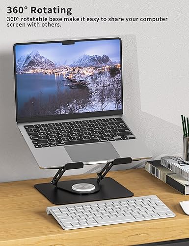 Miniatura 3 de ALASHI Soporte para laptop para escritorio con base giratoria de 360, soportes ajustables para laptop multiángulo, elevador plegable para laptop