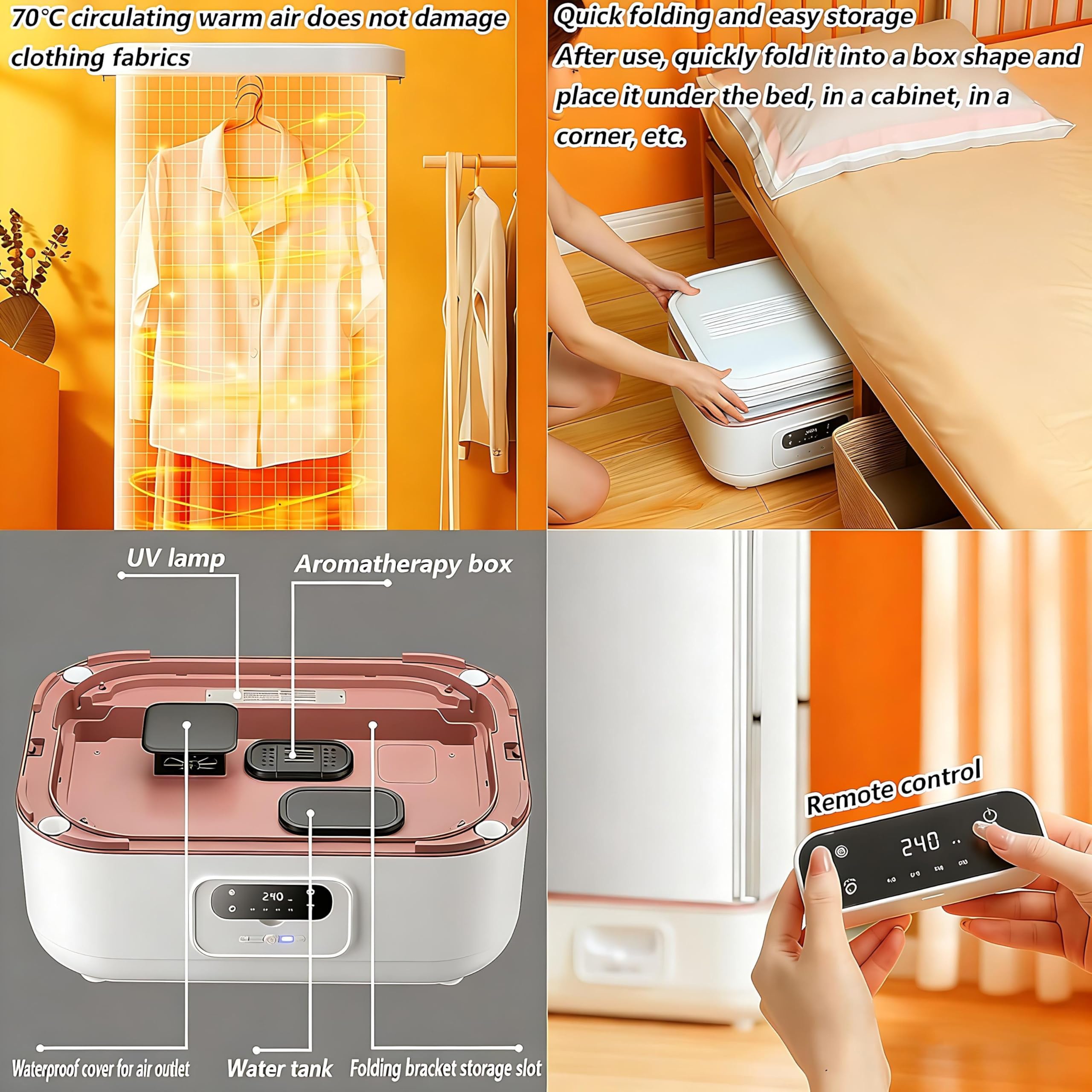 Macchina da Stiro e Piegatrice Automatica a Vapore: Asciugatrice e Vaporiera Portatile con Asta Estensibile Pieghevole (150-60cm), Telecomando - per Casa, Dormitorio e Viaggio