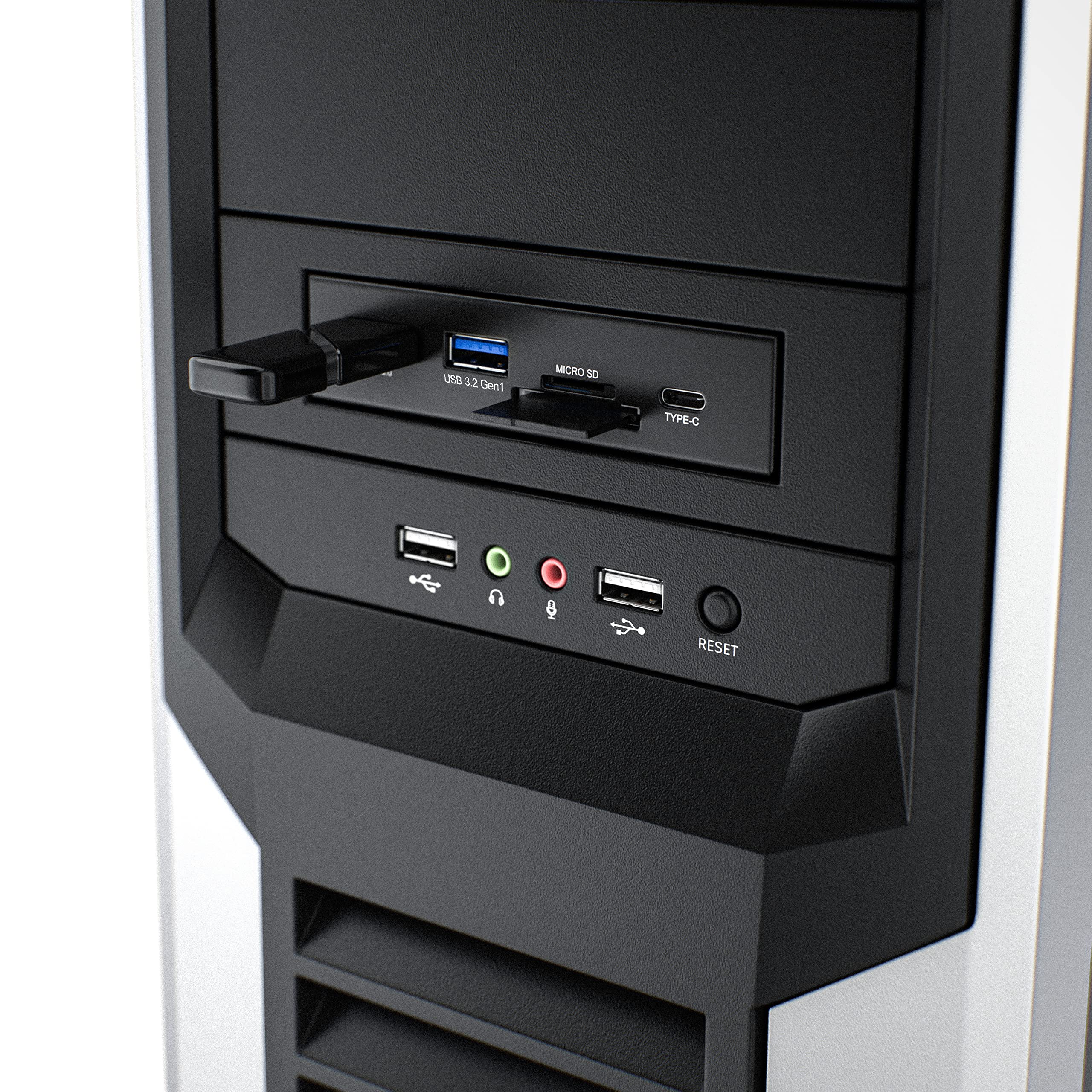 CSL USB 3.2 Gen.1 Front Panel aus Metall, interner Cardreader, Interne Speicherkartenleser, bis zu 5 Gbit/s, 5 Schnittstellen, 2 x USB 3.0 Typ A + 1 x USB C + MicroSD + SD Slot, Multifunktionspanel