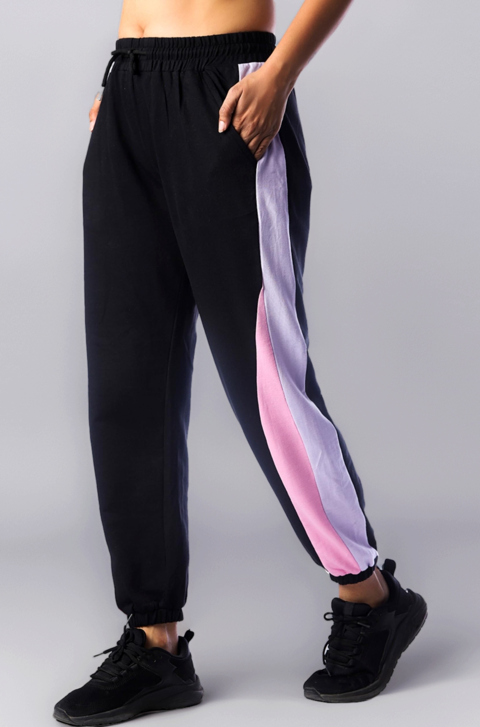 Women's Regular Fit Mid Rise Cotton Blend Joggers Track Pants | Striped Track Pants