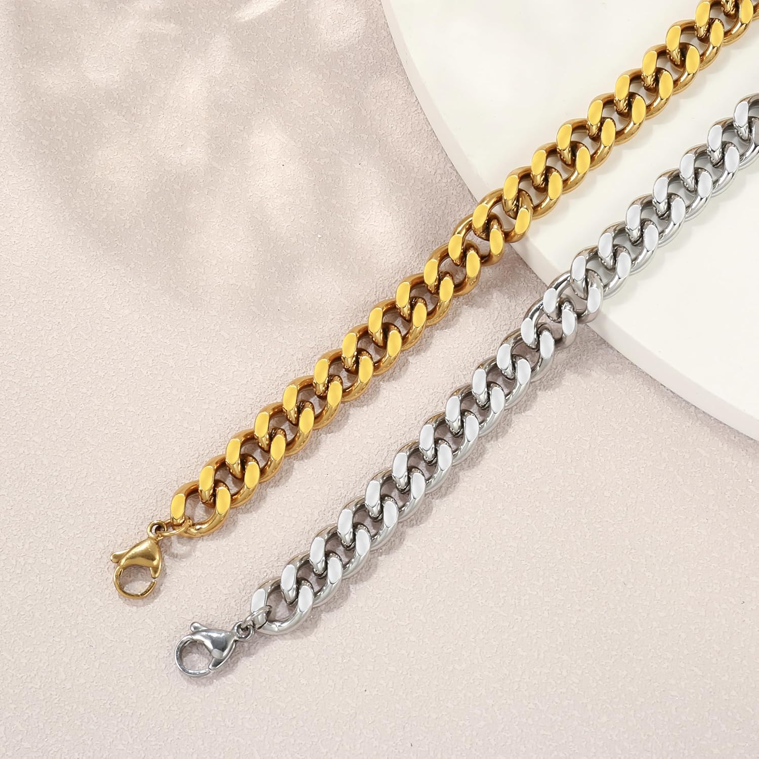 14K Gold/Silver 316L Waterproof Stainless Steel Bracelet For Men, Cuban Chain, W:9mm, L:6.7"+2, Hypoallergenic Jewelry Anniversary Birthday Gifts Friends - Image 8