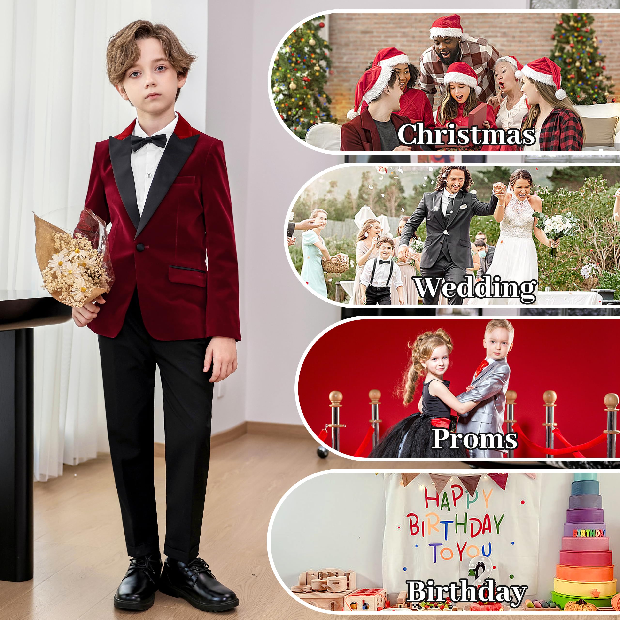 LOLANTA Jungen Samtanzug 4-teiliges Kinderanzug-Set Festanzug Smoking mit Blazer Hose Hemd Fliege