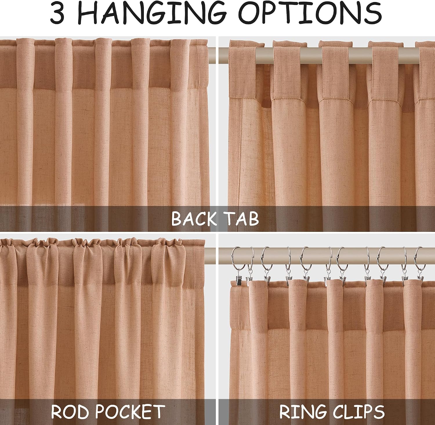 Peach Quartz Linen Curtains 102 Inch Length 2 Panels Back Tab Rod Pocket Semi Sheer Light Filtering Curtains Burlap High Window Living Room Neutral Farmhouse Decor for High Ceiling Spaces 52x102 thumbnail