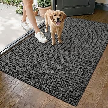 LUMI Washable Door Mat Indoor Entrance 36x60, Dirt Trapper Front Door Mats with Absorbent Interior and Non-Slip Rubber Backing, Entryway Doormat, Grey