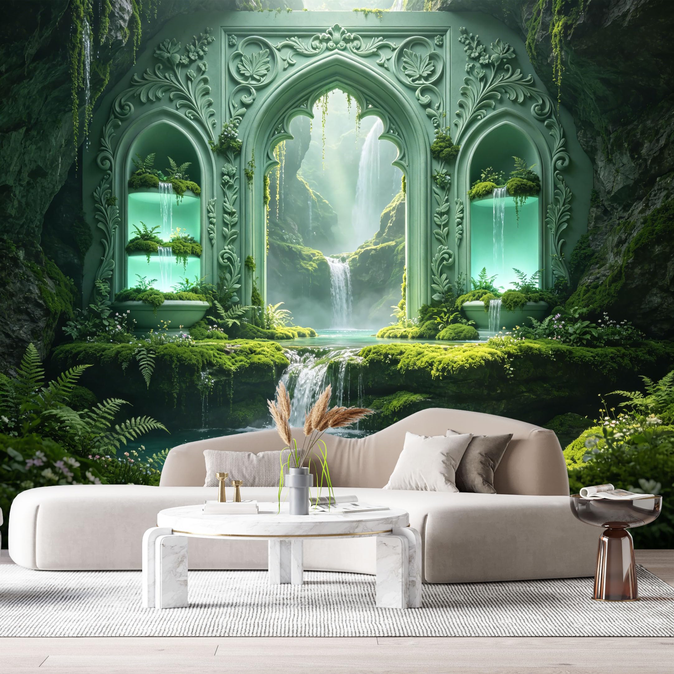Custom Size Wall Murals Fantasy Grotto Enchanted Cavern Waterfalls 3D Trompe L'Oeil SelfAdhesiveWall Fabric Removable Wallpaper Wall Decor for Living Room Bedroom Bathroom