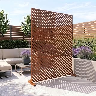 casa.pro Trennwand Kekan Raumteiler 180 x 120 cm Sichtschutz Outdoor Indoor Raumtrenner Terrasse Balkon Corten Stahl Paravent Edelrost