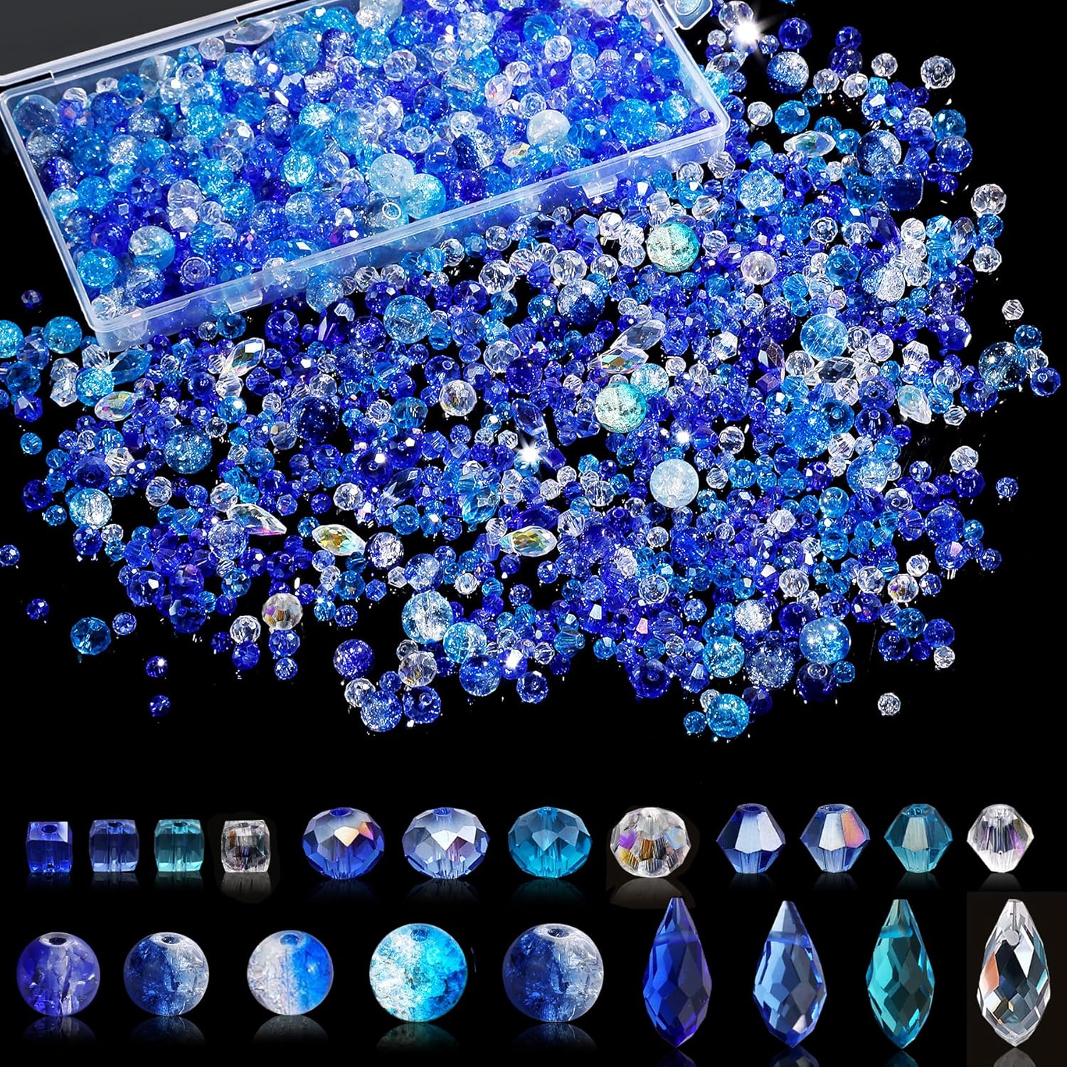 1000pcs Glass Beads for Jewelry Making Colorful Rainbow Craft Crystal Beads with Loose Beads Sparkly Beads for DIY Necklace Bracelet Earring(Blue)