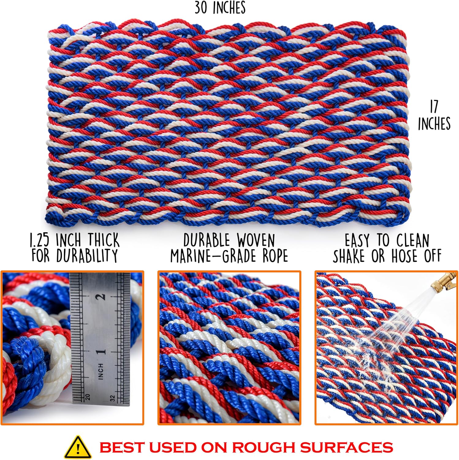 MAINEVENT Lobster Rope Mat Patriotic 30x17 Inch, USA-Designed Lobster Rope Door Mat Outdoor, All-Weather Nautical Door Mat, Non-Fade Lobster Doormat, Front Door Welcome Mat