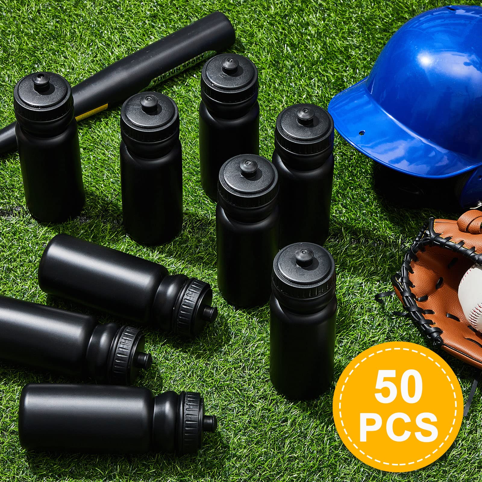 50 botellas de agua deportivas de 20 onzas, botellas de agua reutilizables a granel, botellas de agua de plástico sin BPA, botellas de agua en blanco para grandes eventos deportivos, niños, niñas y